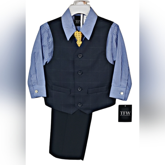 TFW Boys 4 piece Vest and Tie Pant Suit - Picture 1 of 3